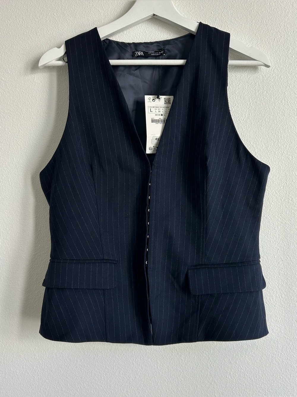 NWT Zara Navy Pinstripe Tailored Vest Top - L